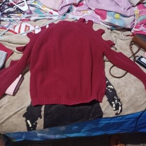Ambiance Burgundy Off-the-Shoulder Sweater
